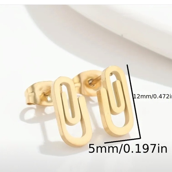 Black Stainless Steel unisex Earrings paperclip stud - Picture 2 of 3